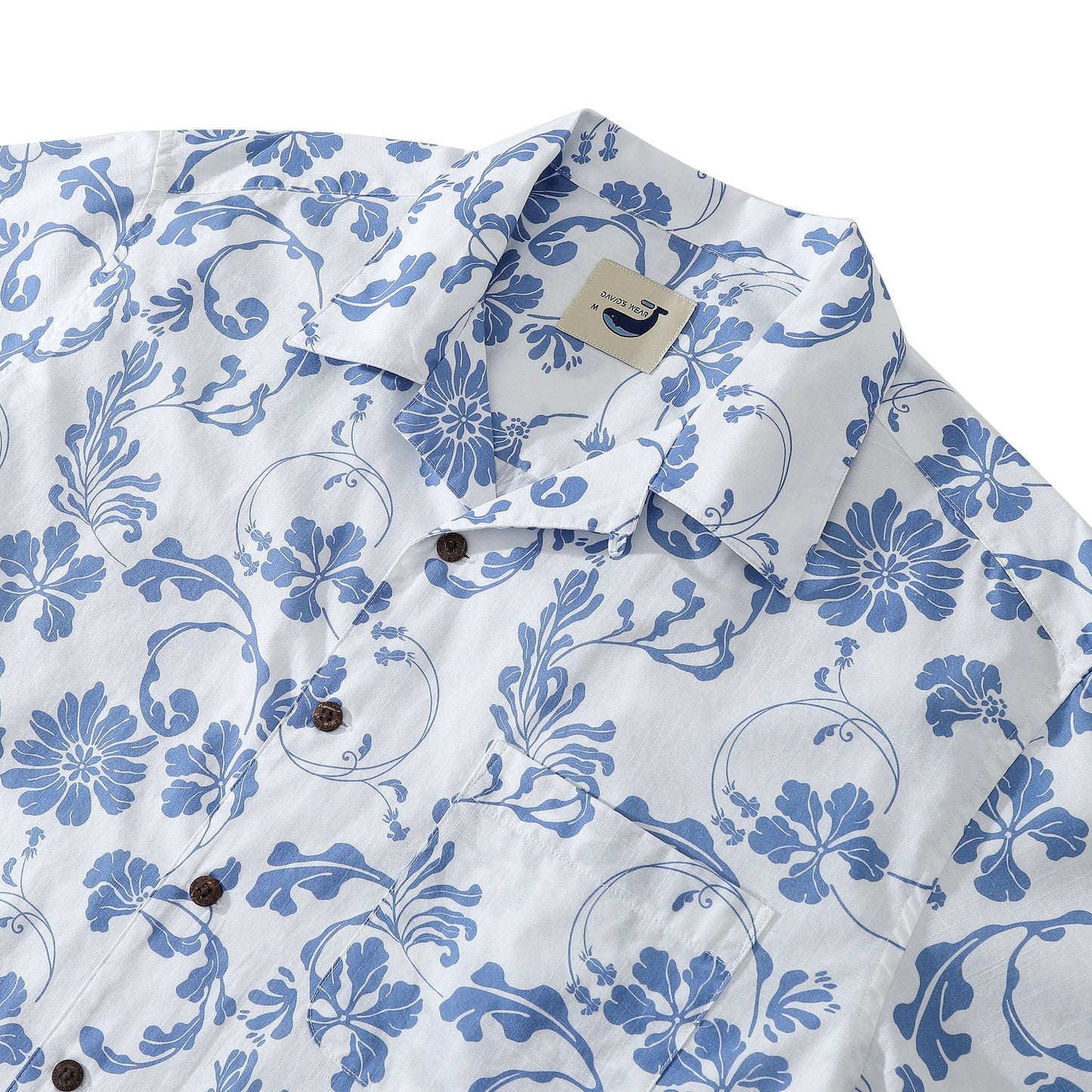 Light Blue Chrysanthemum White Cotton Shirt Soft and Comfortable