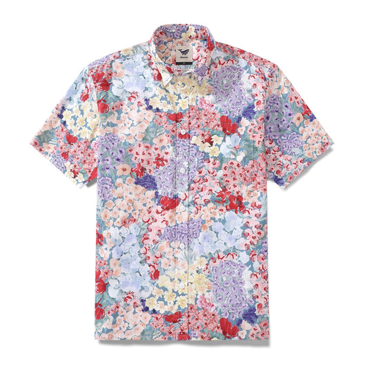 Men's Hawaiian Shirt Flower Bed Print Cotton Button-down Short Sleeve Aloha Shirt