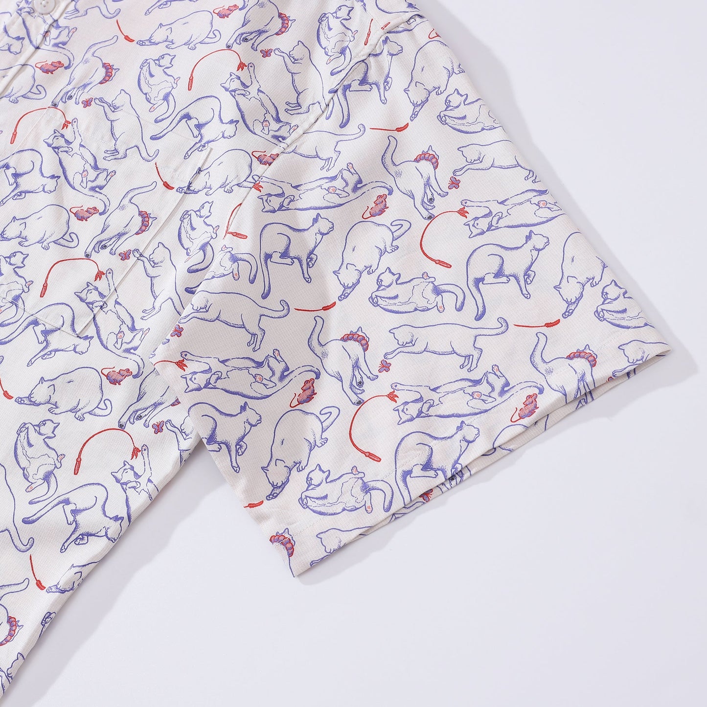 Valentine's Day Men's Hawaiian Shirt Cat Game Print Button-down Short Sleeve Aloha Shirt Tencel™ Cat Game (tencel™)